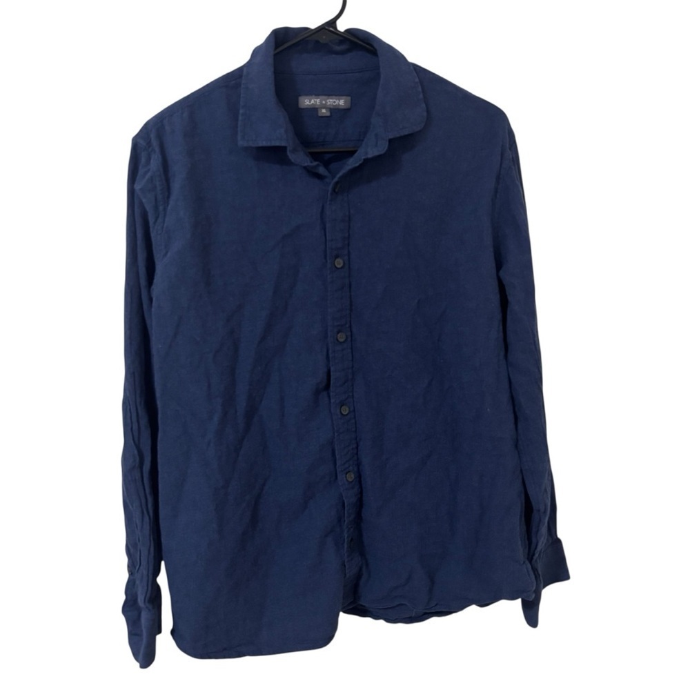 Slate & Stone Men's 100% cotton navy blue Button-Up long sleeve Shirt size XL